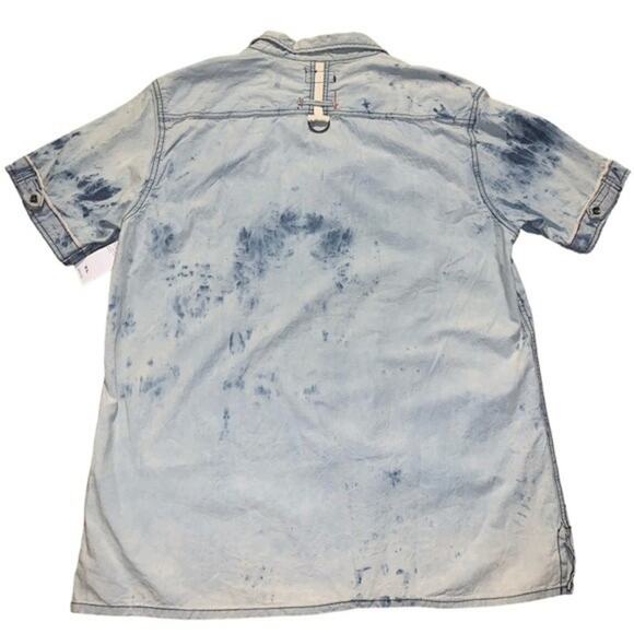 NWT SYN Jeans Twill Trim Men’s Short Sleeve Button Down Denim Shirt Size XL - Picture 2 of 4